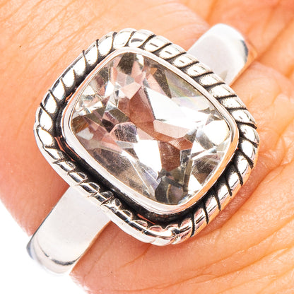 Faceted Green Amethyst Ring Size 6.75 (.925 Sterling Silver)