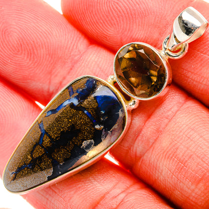 Boulder Opal, Smoky Quartz Pendant 2" (925 Sterling Silver) PD38024