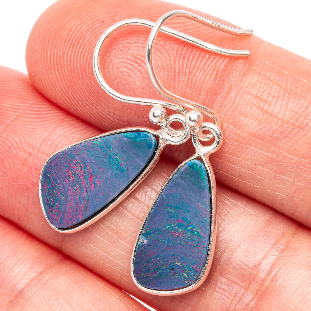 Rare Doublet Opal Earrings 1 1/4" (925 Sterling Silver) E1898