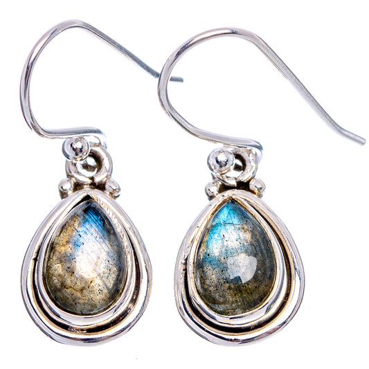 Sterling silver labradorite teardrop earrings with French hook backs and blue sheen