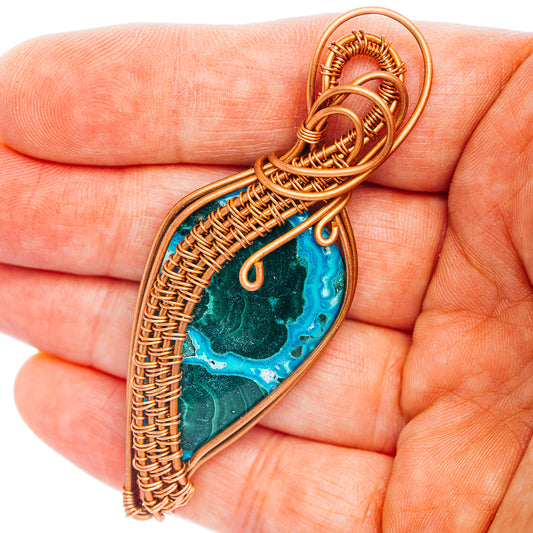 Malachite In Chrysocolla Wire Wrap Pendant 2 5/8" (Copper)