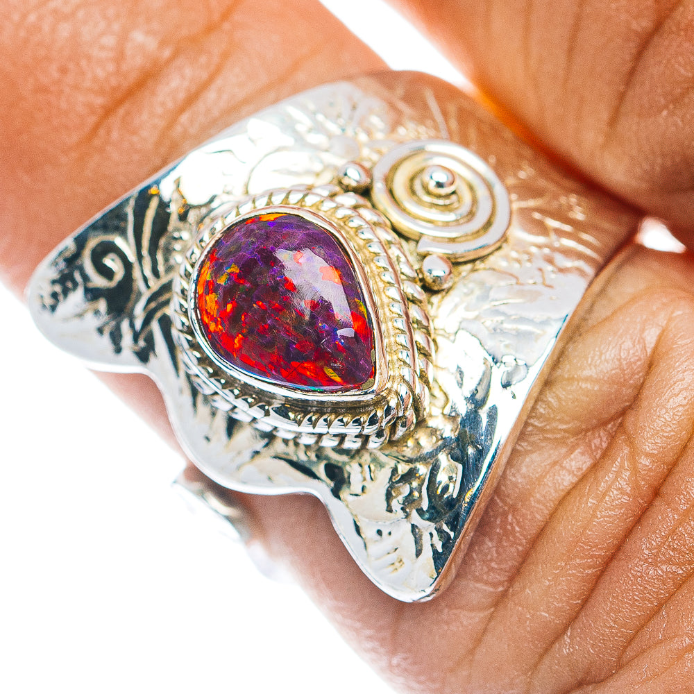 Synthetic Opal Ring Size 6 Adjustable (.925 Sterling Silver)