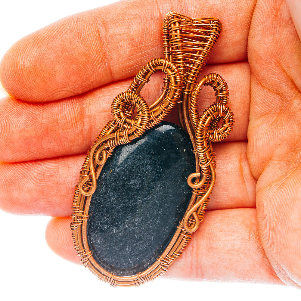 Golden Sheen Obsidian Wire Wrap Pendant 2 3/8" (Copper)