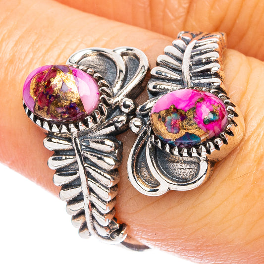 Kingman Pink Dahlia Turquoise Ring Size 7.5 (925 Sterling Silver) R4786