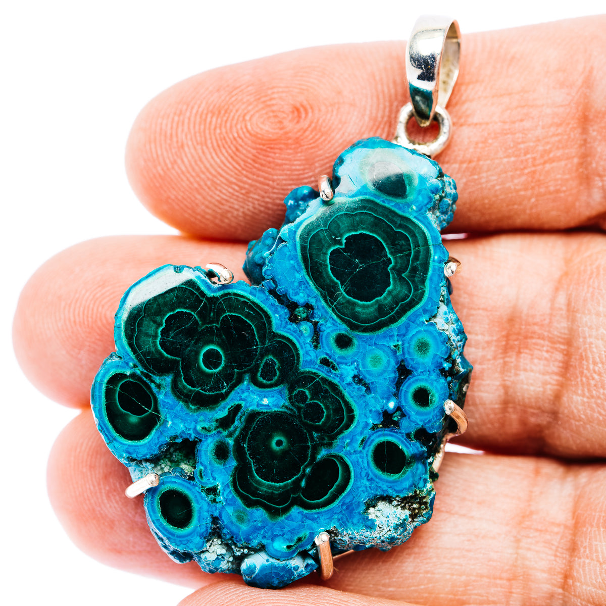 Chrysocolla In Malachite Slice Pendant 2" (.925 Sterling Silver)