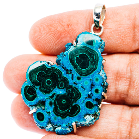 Sterling silver pendant with blue-green chrysocolla/malachite slice and loop bail