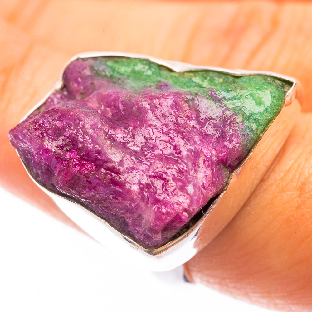 Large Raw Ruby Zoisite Ring Size 7.75 (925 Sterling Silver) R141454
