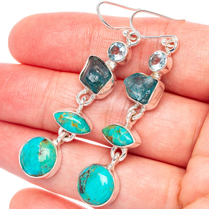 Turquoise and blue gemstone drop earrings, 925 sterling silver with hook backs