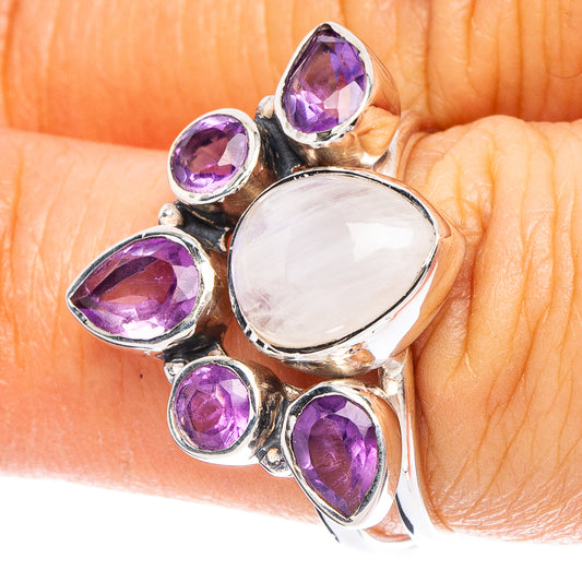 Rainbow Moonstone, Amethyst 925 Sterling Silver Premium Ring Size 7 (925 Sterling Silver) R6571
