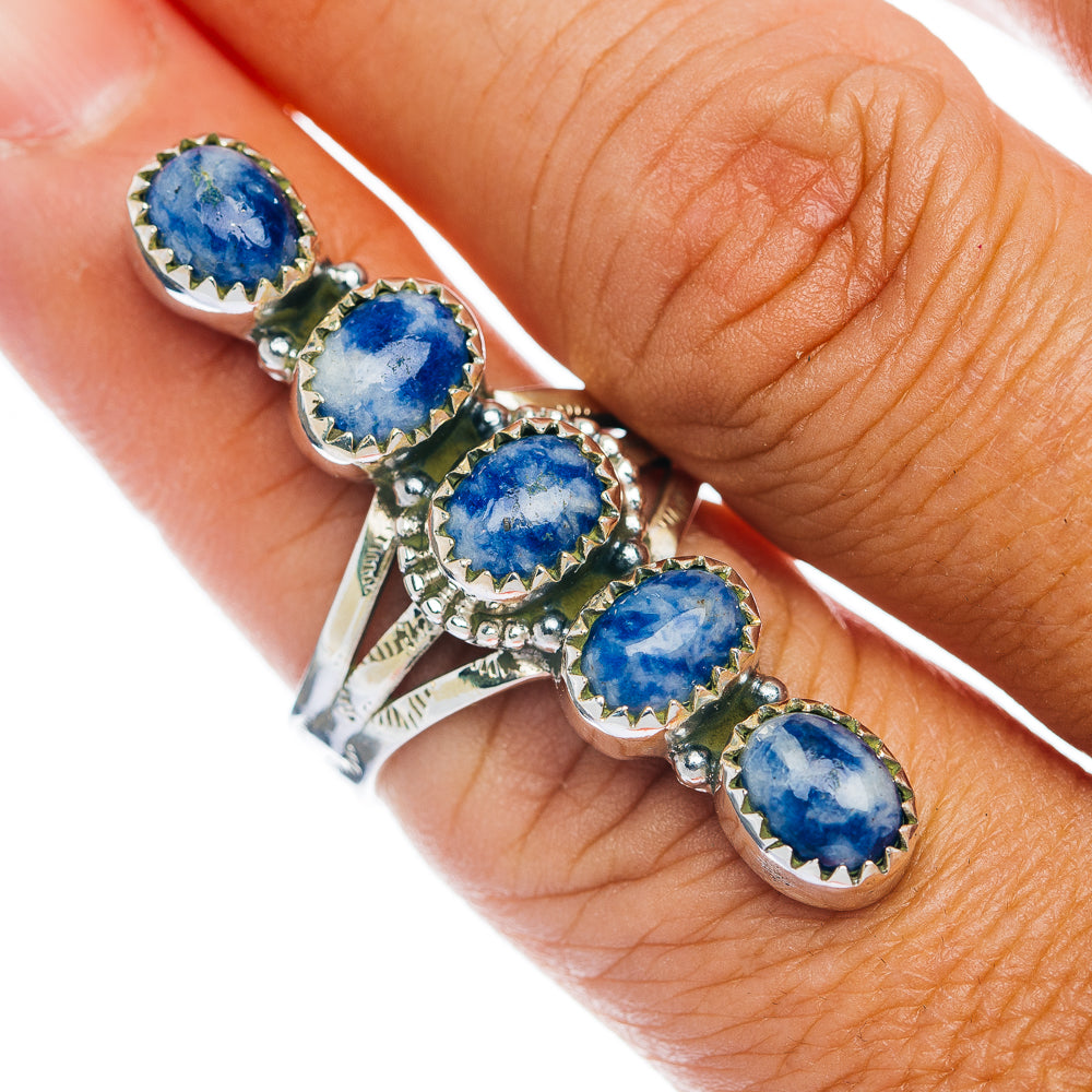 Premium 5-Gemstone Finger Shield Sodalite Ring Size 7.75 (.925 Sterling Silver)