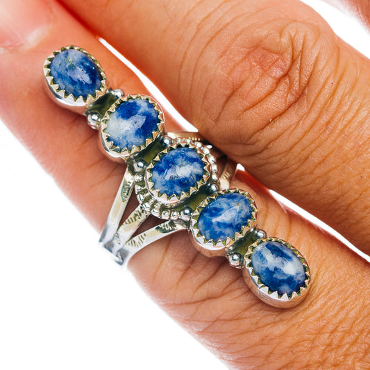 Premium 5-Gemstone Finger Shield Sodalite Ring Size 7.75 (.925 Sterling Silver)