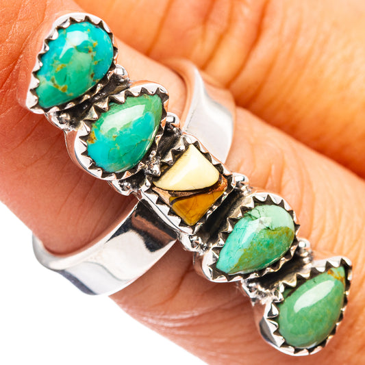 Turquoise oval stone ring in .925 sterling silver, adjustable band, scalloped bezels