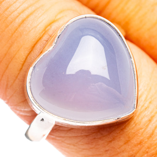 Heart-shaped lavender chalcedony ring in .925 sterling silver, size 9.5