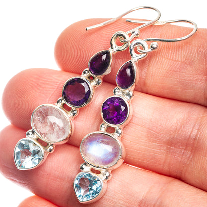 Rainbow Moonstone, Amethyst, Blue Topaz Earrings 1 7/8" (925 Sterling Silver) E432662