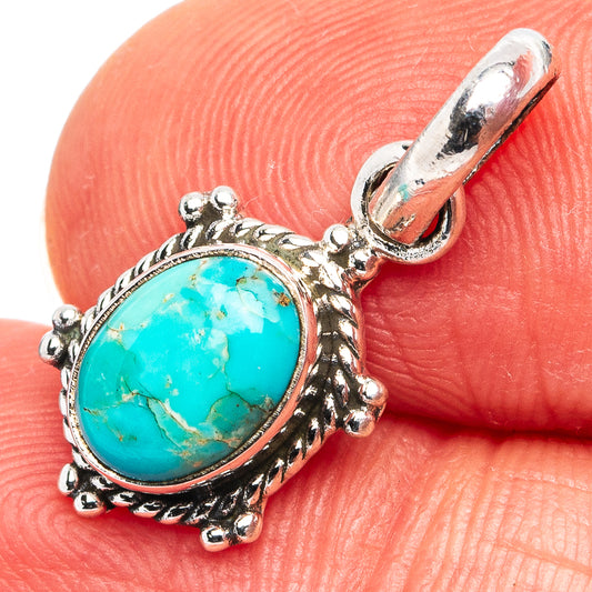 Mohave turquoise dainty pendant, oval cabochon set in .925 sterling silver bezel