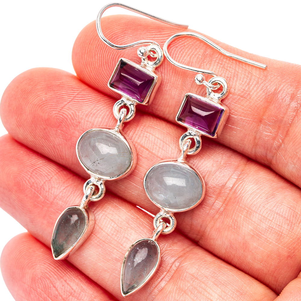 Premium Aquamarine, Amethyst Earrings 2" (.925 Sterling Silver)
