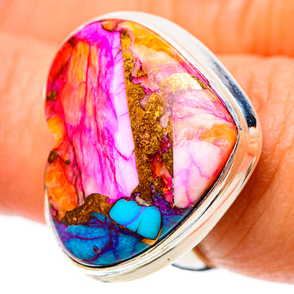 Heart-shaped multicolor resin ring with turquoise accents, pink tones, and silver frame