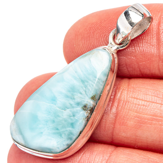 Larimar teardrop pendant in .925 sterling silver, blue stone with bezel and bail