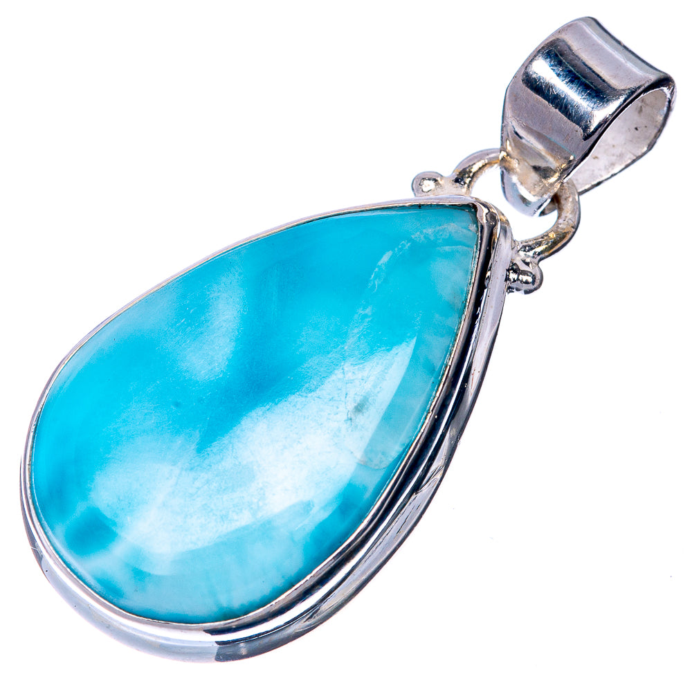 Larimar pendant in teardrop blue stone with 925 sterling silver bail