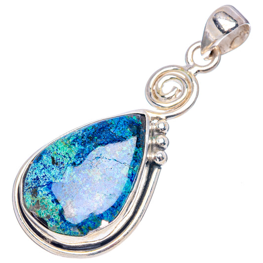 Sterling silver azurite teardrop pendant with blue-green stone and loop bail