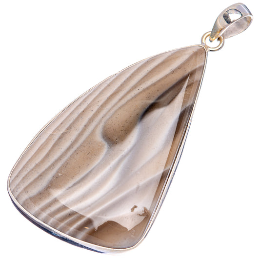 Striped flint teardrop pendant with silver-tone bezel and hanging loop