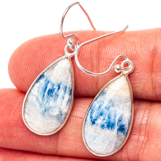 Teardrop blue scheelite sterling silver earrings with blue veining and silver hooks
