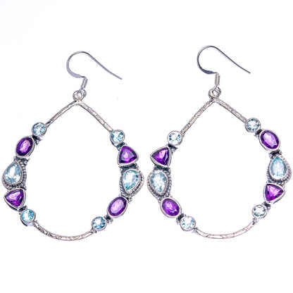 Signature Blue Topaz, Amethyst Earrings 2 5/8" (925 Sterling Silver) E1351