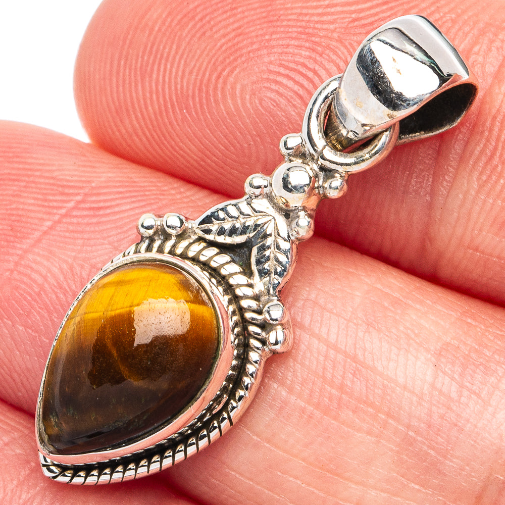 Dainty Tiger Eye Pendant 1 1/4" (925 Sterling Silver) P45315