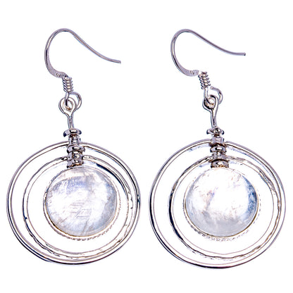 Signature Rainbow Moonstone Earrings 1 7/8" (.925 Sterling Silver)