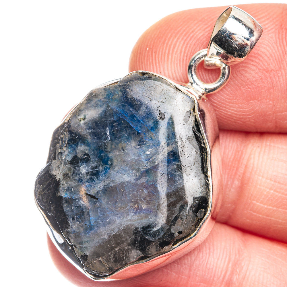 Raw Rainbow Moonstone Pendant 1 1/2" (925 Sterling Silver) P39378