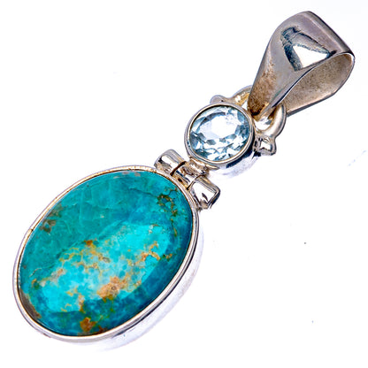 Rare Kingman Turquoise, Blue Topaz Pendant 1 3/8" (925 Sterling Silver) P41068