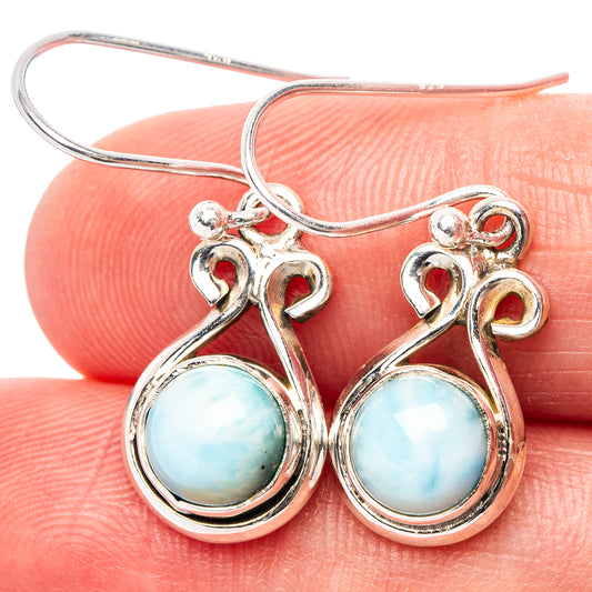 Larimar dangle earrings, .925 sterling silver, turquoise cabochons with red accents