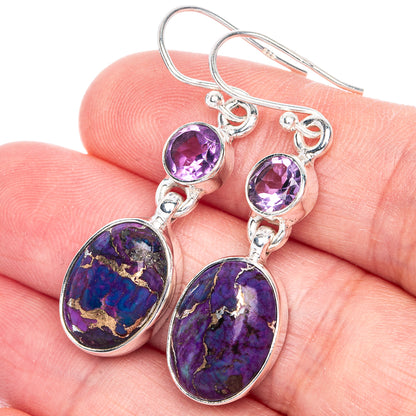 Purple Copper Composite Turquoise, Amethyst Earrings 1 5/8" (925 Sterling Silver) E433106