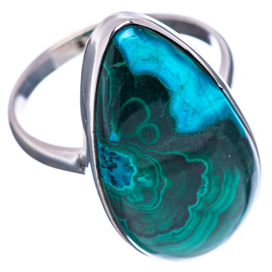 Teal and green malachite-chrysocolla oval ring in polished .925 sterling silver