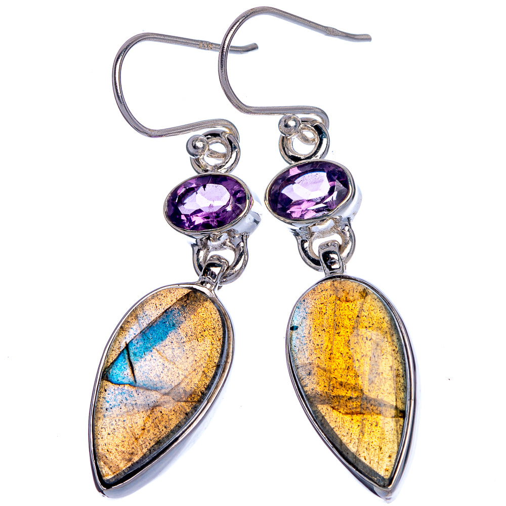 Labradorite, Amethyst Earrings 1 3/4" (925 Sterling Silver) E433021