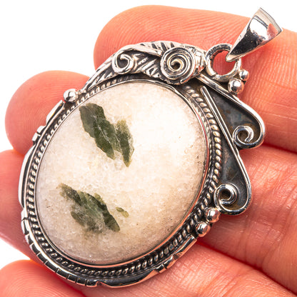 Green Tourmaline In Quartz Pendant 1 3/4" (925 Sterling Silver) P38925