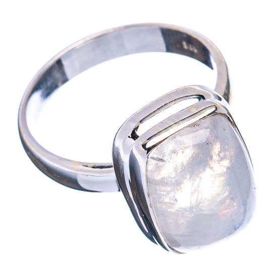 Rectangular moonstone bezel ring in .925 sterling silver, pale iridescent stone