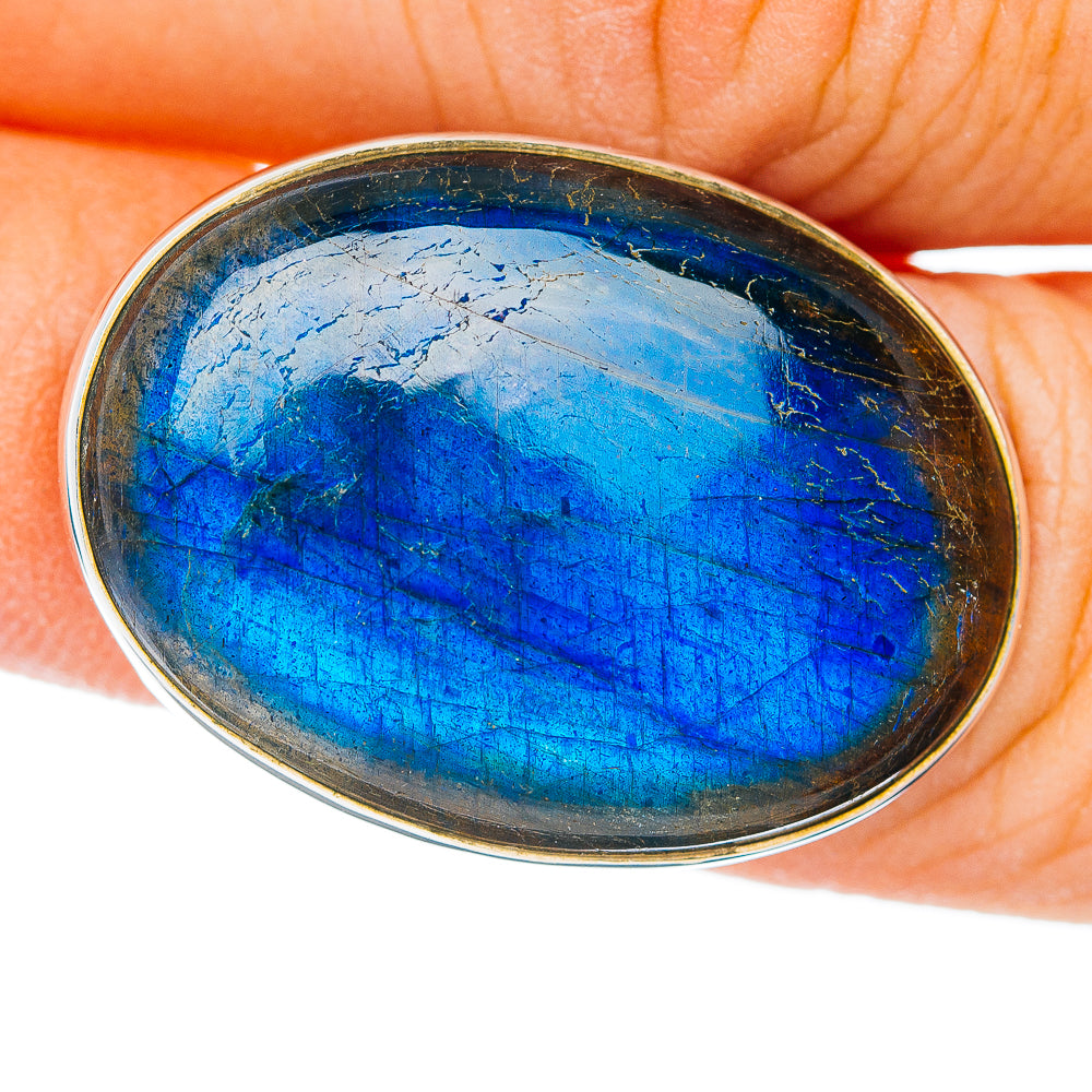 Premium Labradorite Ring Size 7 Adjustable (.925 Sterling Silver)