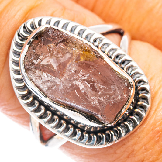 Rose quartz sterling silver ring with oval pink gemstone bezel and ridged band
