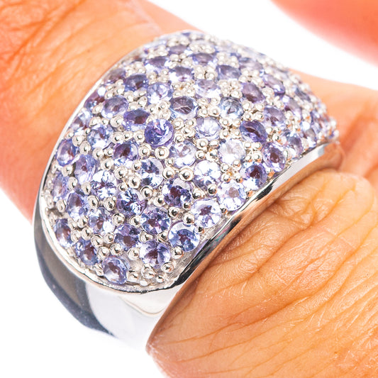 Sterling silver tanzanite ring with pavé faceted purple stones