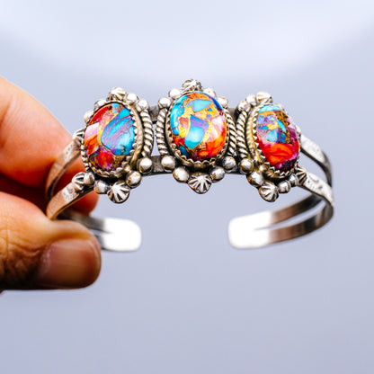 Pink Dahlia Turquoise Bracelet Adjustable (.925 Sterling Silver)