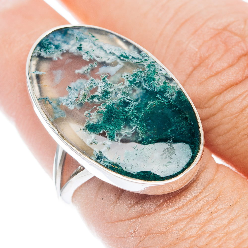 Premium Green Moss Agate Ring Size 7.5 (.925 Sterling Silver)
