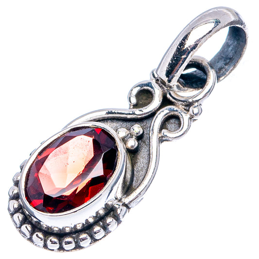 925 sterling silver garnet pendant with oval red gemstone and top loop bail