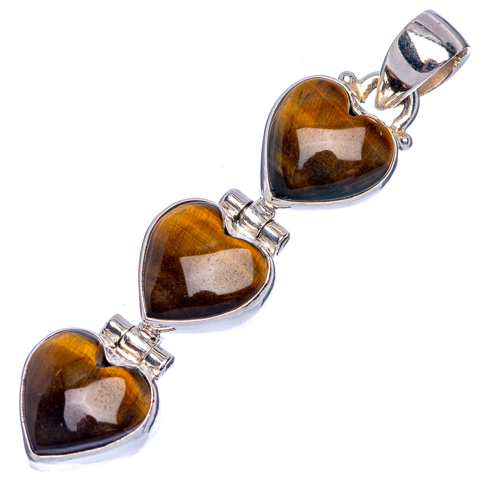 Tiger eye heart pendant trio, sterling silver bezels and hanging loop bail