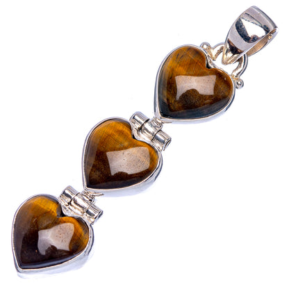 Tiger eye heart pendant trio, sterling silver bezels and hanging loop bail
