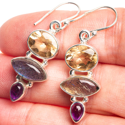 Faceted Citrine, Labradorite, Amethyst Earrings 1 5/8" (925 Sterling Silver) E432473