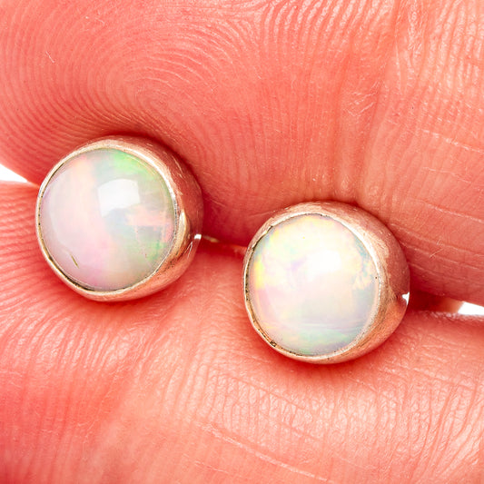 Round opal stud earrings, bezel-set in .925 sterling silver
