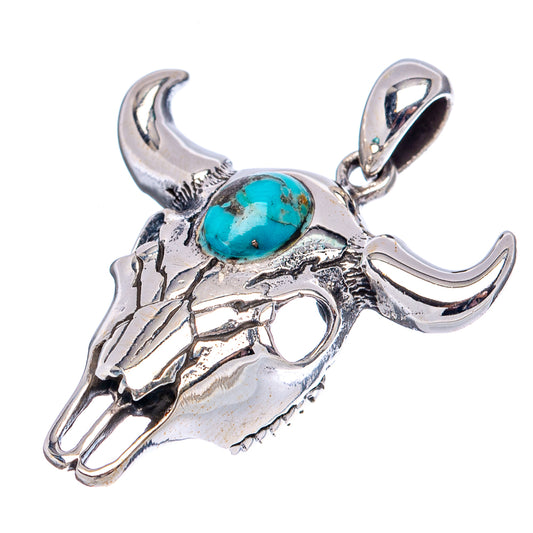 Turquoise cow skull pendant in .925 sterling silver with turquoise oval cabochon