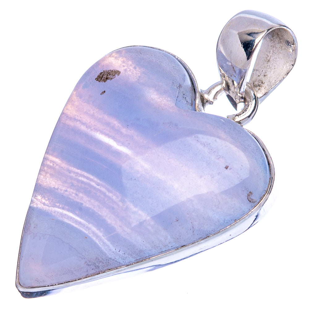 Blue Lace Agate Heart Pendant 1 3/8" (925 Sterling Silver) P42155