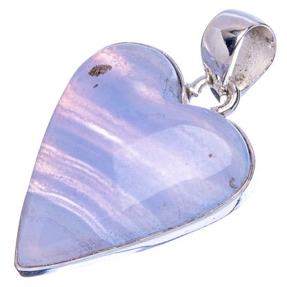 Blue Lace Agate Heart Pendant 1 3/8" (925 Sterling Silver) P42155